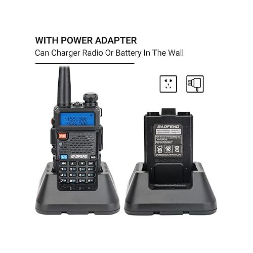  Baofeng UV-5R Ham Radio Long Range Two Way Radio UV5R Handheld Dual Band Walkie Talkies with Programming Cable Extra 1800mAh Li-ion Battery and AR-771 with Earpiece (Black-2Pack)