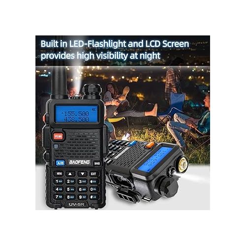  Baofeng UV-5R Ham Radio Long Range Two Way Radio UV5R Handheld Dual Band Walkie Talkies with Programming Cable Extra 1800mAh Li-ion Battery and AR-771 with Earpiece (Black-2Pack)