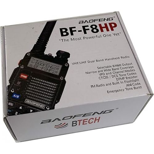  BAOFENG BF-F8HP (UV-5R 3rd Gen) 8-Watt Dual Band Two-Way Radio (136-174MHz VHF & 400-520MHz UHF) Includes Full Kit with Large Battery