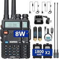 BaoFeng UV-5R 8W Ham Radio Long Range UV5R Dual Band Handheld Rechargeable Two Way Radio Walkie Talkies with Earpiece and Programming Cable Full Kit,2Pack