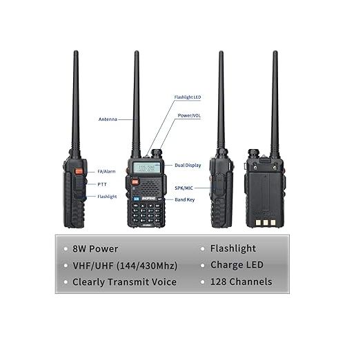  BaoFeng UV-5R 8W Ham Radio Long Range UV5R Dual Band Handheld Rechargeable Two Way Radio Walkie Talkies with Earpiece and Programming Cable Full Kit,2Pack