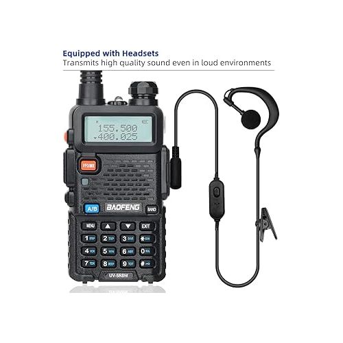  BaoFeng UV-5R 8W Ham Radio Long Range UV5R Dual Band Handheld Rechargeable Two Way Radio Walkie Talkies with Earpiece and Programming Cable Full Kit,2Pack