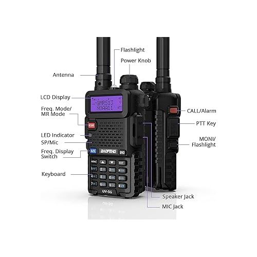  BAOFENG UV-5G (UV-5X) GMRS Handheld Radio, Long Range Rechargeable Two Way Radio for Adults NOAA Weather Receiver & Scanner, with Two 15.5