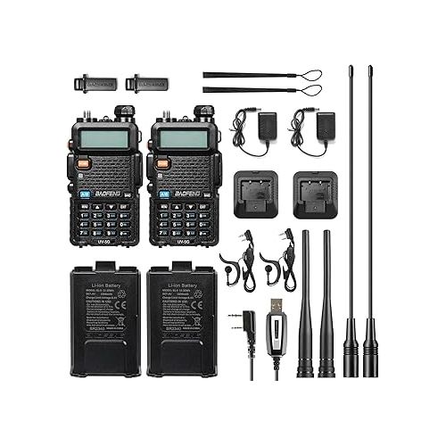  BAOFENG UV-5G (UV-5X) GMRS Handheld Radio, Long Range Rechargeable Two Way Radio for Adults NOAA Weather Receiver & Scanner, with Two 15.5