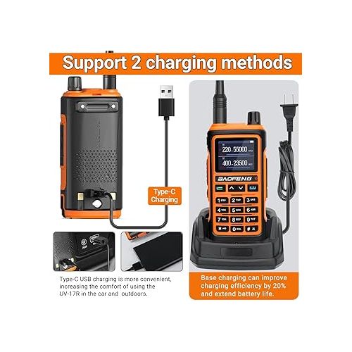  BAOFENG UV-17R Ham Radio Upgrade of baofeng uv-5r Two Way Radio for Adults Long Range Dual Band USB Charger 999 Channels Hand Free VOX Walkie Talkies with Earpiece Flashlight Battery Support Chirp