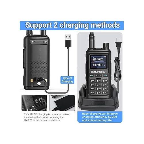  Baofeng UV-5R Upgrade Ham Radio Long Range Two Way Radio UV-17R Walkie Talkies for Adults UV5RUSB Charger 999 Channels VOX with Earpiece,Flashlight Li-ion Battery