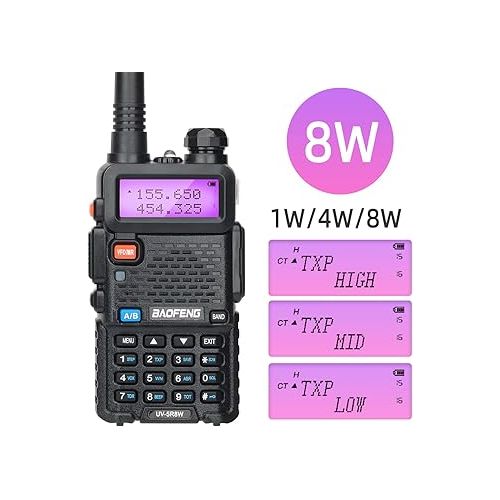  BAOFENG UV-5R 8W Ham Radio Long Range UV5R Handheld High Power Dual Band VHF UHF Walkie Talkies with Programming Cable and Earpiece (Black+2Pack Full Set)