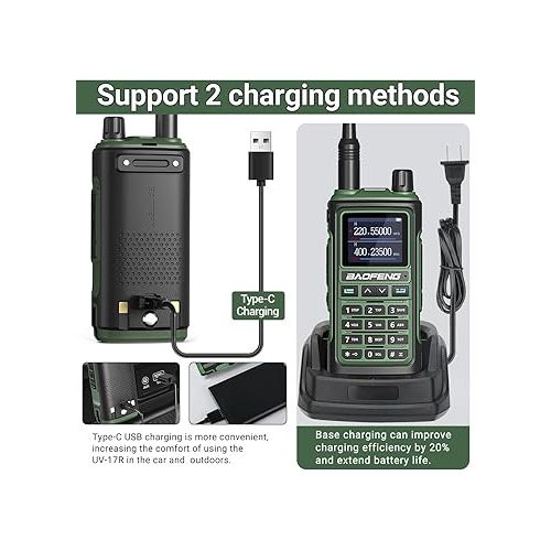  BAOFENG UV-17R Ham Radio Upgrade of baofeng uv-5r Two Way Radio Long Range Dual Band USB Charger 999 Channels Hand Free VOX Walkie Talkies for Adults with 771 Antenna Earpiece Flashlight Battery