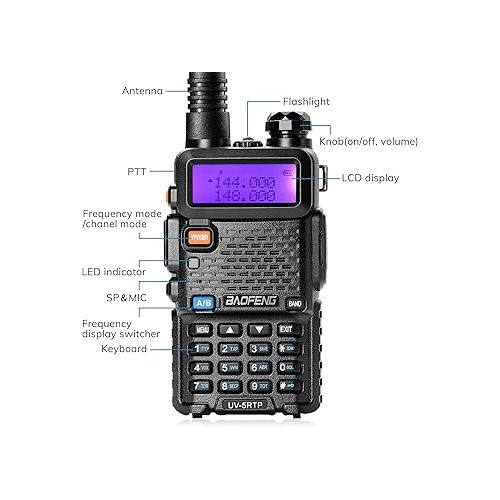  Baofeng UV-5RTP Dual Band Two Way Radio, UV-5R 8W High Power Version, Ham Radio Handheld with Earpiece, Black