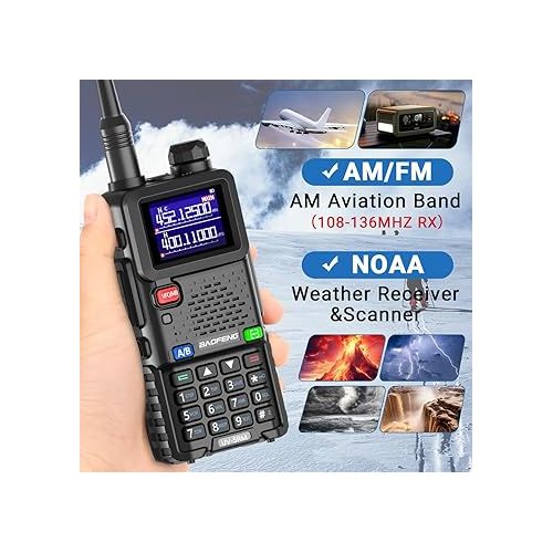  BAOFENG 5RM 10W Ham Radio Long Range (UV-5R Upgrade) Handheld NOAA Weather Receiver 2500mAh Rechargeable Walkie Talkies for Adults with Copy Frequency 999CH Type C Charging for Survival Gear, 2Pack