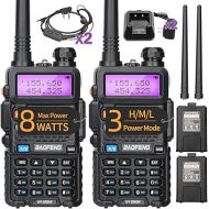 BAOFENG UV-5R 8W Ham Radio UV5R Long Range Walkie Talkies Rechargeable Dual Band UHF VHF Handheld Two Way Radio for Survival Gear(Black 2Pack 8W)