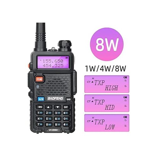  BAOFENG UV-5R 8W Ham Radio UV5R Long Range Walkie Talkies Rechargeable Dual Band UHF VHF Handheld Two Way Radio for Survival Gear(Black 2Pack 8W)
