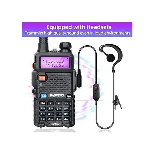  BAOFENG UV-5R 8W Ham Radio UV5R Long Range Walkie Talkies Rechargeable Dual Band UHF VHF Handheld Two Way Radio for Survival Gear(Black 2Pack 8W)