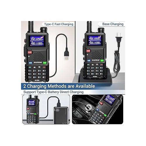  BAOFENG Radio 5RM 10W Ham Radio Long Range Handheld (Upgrade of UV-5R) AR-5RM Two Way Radio NOAA Weather Receiver Rechargeable Walkie Talkies UV5R, Copy Frequency 999CH with Type C Charging Battery