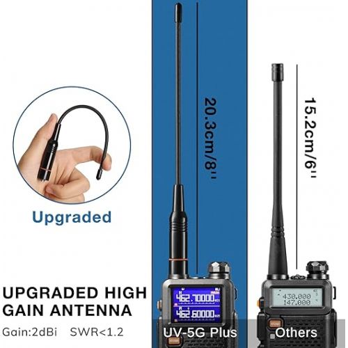  [Chirp Compatible] BAOFENG UV-5G Plus GMRS Handheld Radio, 999 Channels, 5W Long Range Rechargeable Two Way Radio with NOAA Weather Receiving, 2500mAh Battery USB-C Port, 8