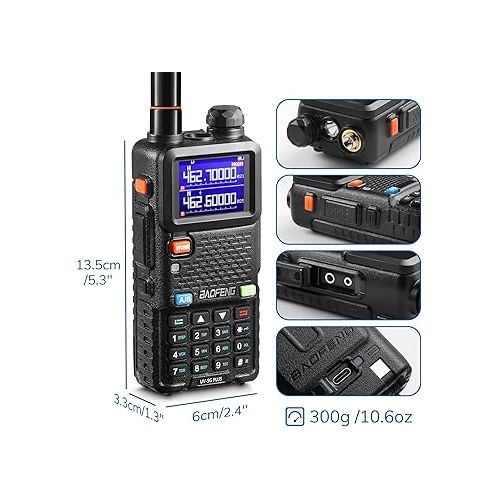  [Chirp Compatible] BAOFENG UV-5G Plus GMRS Handheld Radio, 999 Channels, 5W Long Range Rechargeable Two Way Radio with NOAA Weather Receiving, 2500mAh Battery USB-C Port, 8