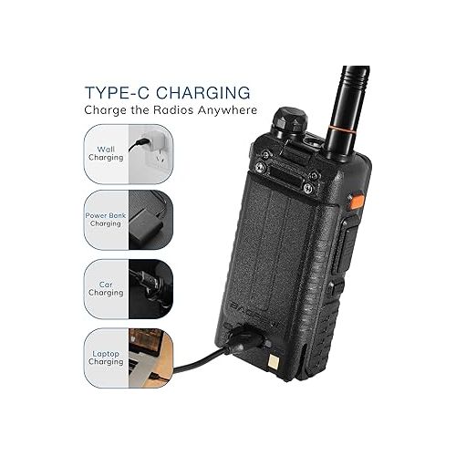  [Chirp Compatible] BAOFENG UV-5G Plus GMRS Handheld Radio, 999 Channels, 5W Long Range Rechargeable Two Way Radio with NOAA Weather Receiving, 2500mAh Battery USB-C Port, 8