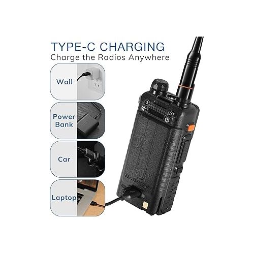  BAOFENG UV-5RM Plus 10W Ham Radio, UHF VHF Multi-Band Two Way Radio, NOAA FM AM(Airband) Receiver, Long Range Rechargeable Handheld Walkie Talkies, 2500mAh Battery USB-C Port, Support Chirp, 1 Pack