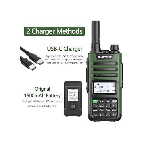  BAOFENG GM-15 Pro GMRS Handheld Radio 8W Long Range Walkie Talkie NOAA Weather Receiver & Scan Rechargeable GMRS Repeater Capable Two Way Radio with USB-C Charger Full Kit,2Pack