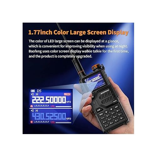  BAOFENG K5PLUS Tri-Band Ham Radio Long Range Walkie Talkies High Power Two-Way Radio with One Touch Frequency Finder Button, USB-C Charging, Color Large Screen Display, NOAA Weather, 999CH