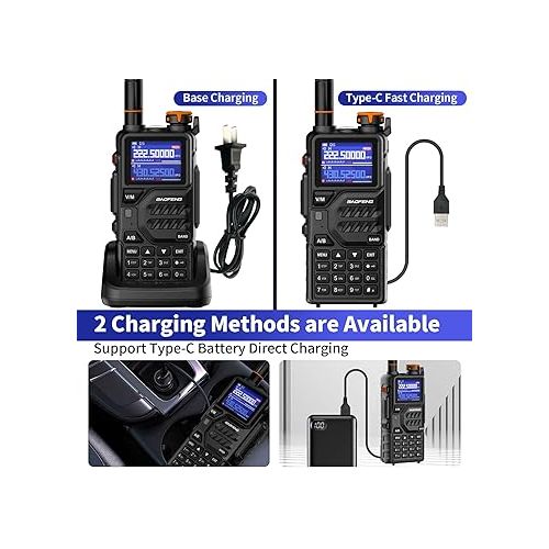  BAOFENG K5PLUS Tri-Band Ham Radio Long Range Walkie Talkies High Power Two-Way Radio with One Touch Frequency Finder Button, USB-C Charging, Color Large Screen Display, NOAA Weather, 999CH