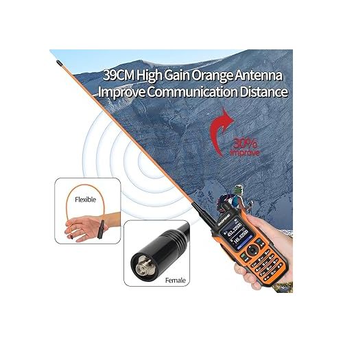  Baofeng UV-5R Upgrade Ham Radio Handheld Dual Band Long Range Two Way Radio for Adults UV-21R Rechargeable Walkie Talkies with Earpiece and AR-771 Orange Antenna Full Kit