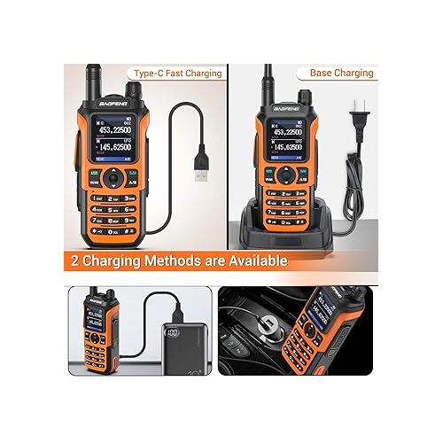  Baofeng UV-5R Upgrade Ham Radio Handheld Dual Band Long Range Two Way Radio for Adults UV-21R Rechargeable Walkie Talkies with Earpiece and AR-771 Orange Antenna Full Kit