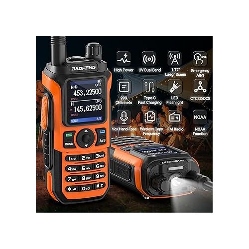  Baofeng UV-5R Upgrade Ham Radio Handheld Dual Band Long Range Two Way Radio for Adults UV-21R Rechargeable Walkie Talkies with Earpiece and AR-771 Orange Antenna Full Kit