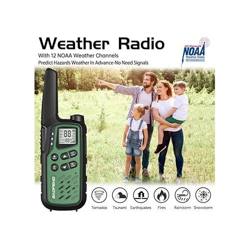  Baofeng Walkie Talkies with 22 FRS Channels, Long Range Walkie Talkies for Adults MP25 Family Walkie Talkie Two Way Radio with LED Flashlight LCD Display for Hiking Camping (Green,Include Battery)