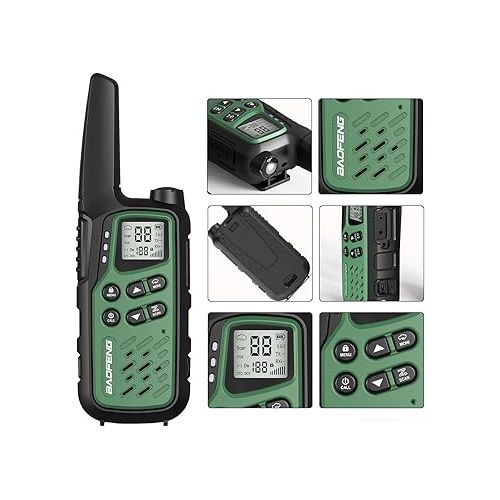  Baofeng Walkie Talkies with 22 FRS Channels, Long Range Walkie Talkies for Adults MP25 Family Walkie Talkie Two Way Radio with LED Flashlight LCD Display for Hiking Camping (Green,Include Battery)