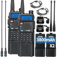 Baofeng UV-5R Ham Radio Long Range UV5R Two Way Radio Dual Band Rechargeable 3800mAh Li-ion Battery High Power Walkie Talkie with Earpiece Full Set for Survival Gear Hiking Hunting,2 Pack