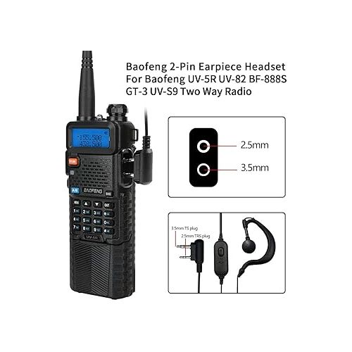  Baofeng UV-5R Ham Radio Long Range UV5R Two Way Radio Dual Band Rechargeable 3800mAh Li-ion Battery High Power Walkie Talkie with Earpiece Full Set for Survival Gear Hiking Hunting,2 Pack