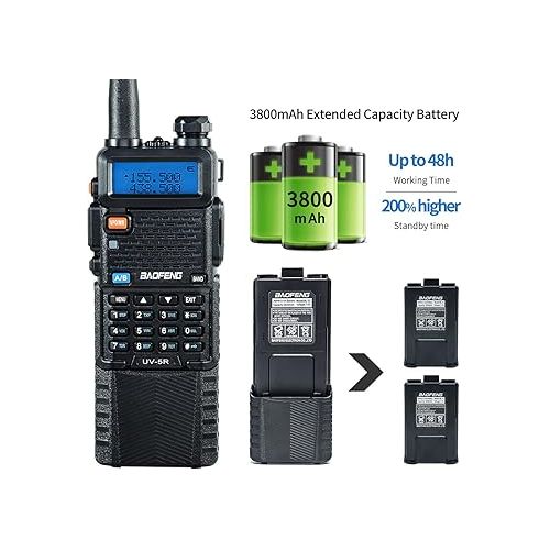  Baofeng UV-5R Ham Radio Long Range UV5R Two Way Radio Dual Band Rechargeable 3800mAh Li-ion Battery High Power Walkie Talkie with Earpiece Full Set for Survival Gear Hiking Hunting,2 Pack