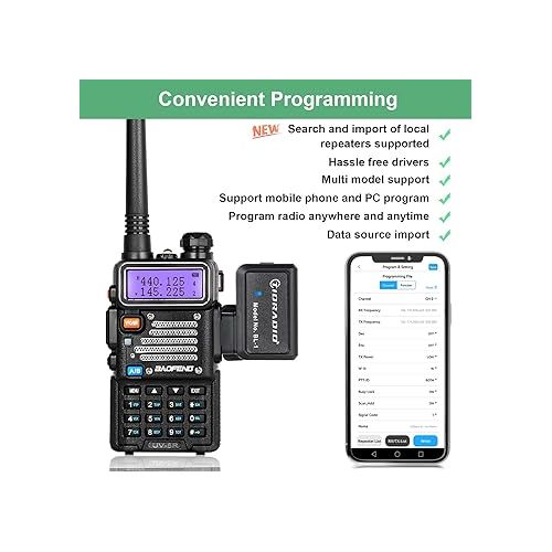  BaoFeng Radio Supported Phone Program High Power Ham Radio Handheld 144-148Mhz/420-450Mhz Upgraded BaoFeng UV-5R with Rechargeable 3800mAh Battery Walkie Talkie with Wireless Programmer (2 Pack)