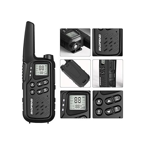  Walkie Talkies, Walkie Talkies for Adults Long Range MP25 Family Walkie Talkie with NOAA Weather Alerts Flashlight and Type-C Charging Cable for Camping Gear Hiking Trip(Black,Include Battery)