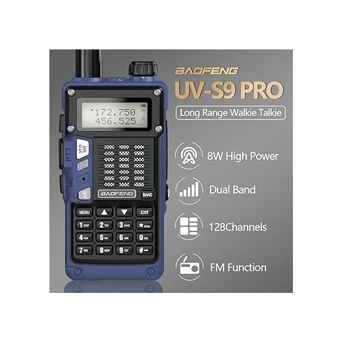  Baofeng Radio UV-S9 Pro Ham Radio Handheld Upgrade of UV-5R Dual Band 8W High Power Portable Two Way Radio with Battery and USB Charger Cable Walkie Talkies(Blue)