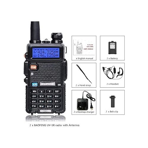  BAOFENG UV-5R Two Way Radio Handheld Ham Radio Dual Band Walkie Talkie(2PACK, Black)