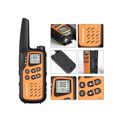  Baofeng Walkie Talkies, Long Range Walkie Talkies for Adults with 22 FRS Channels MP25 Walkie-Talkie with NOAA Weather Alerts and Type-C Charging Cable for Camping Accessories(Orange,Include Battery)