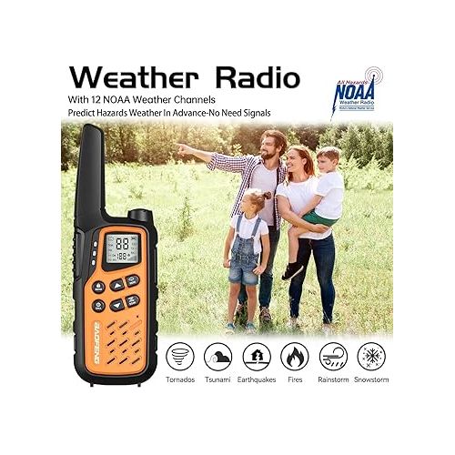  Baofeng Walkie Talkies, Long Range Walkie Talkies for Adults with 22 FRS Channels MP25 Walkie-Talkie with NOAA Weather Alerts and Type-C Charging Cable for Camping Accessories(Orange,Include Battery)