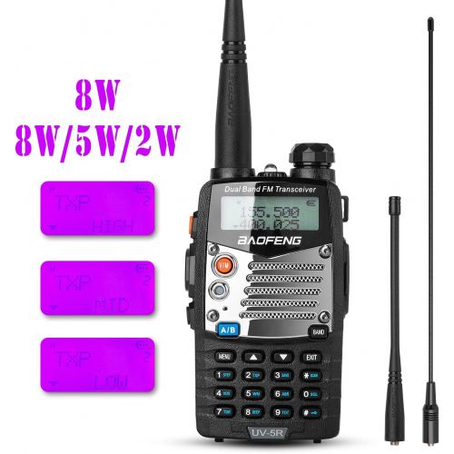  BaoFeng UV-5R 8W Ham Radio Walkie Talkie Dual Band 2-Way Radio with an Extra 3800mAh Battery Handheld Walkie Talkies with Baofeng Hand Mic and Programming Cable