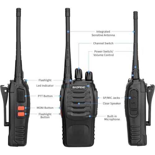  Baofeng Long Range Walkie Talkies Two Way Radios with Earpiece 2 Pack UHF Handheld Rechargeable BF-888s Interphone for Adults or Kids Hiking Biking Camping Li-ion Battery and Charg