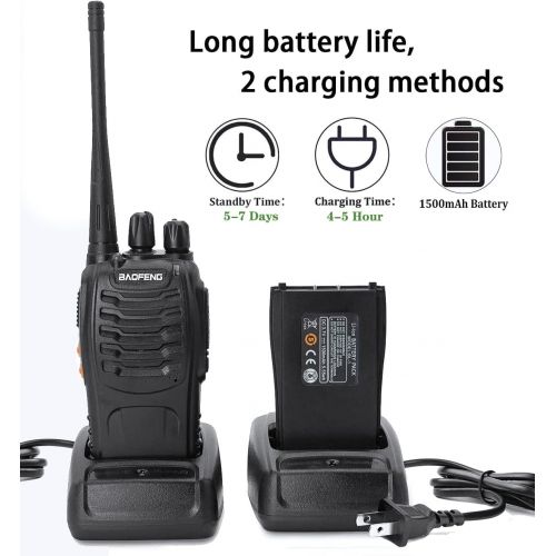  Baofeng Long Range Walkie Talkies Two Way Radios with Earpiece 2 Pack UHF Handheld Rechargeable BF-888s Interphone for Adults or Kids Hiking Biking Camping Li-ion Battery and Charg