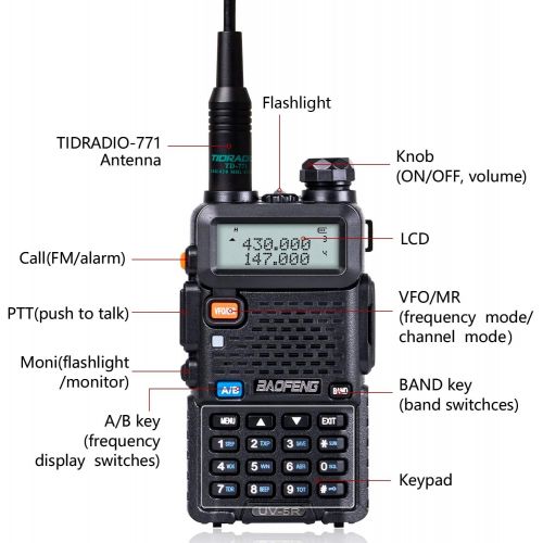  BaoFeng UV-5R Ham Radio BaoFeng Radio with Extra 1800mAh Battery and TIDRADIO 771 Antenna 144-148Mhz/420-450Mhz Two Way Radio Includes Full Kit BaoFeng Walkie Talkie