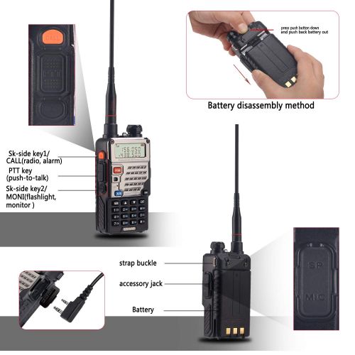  BaoFeng UV-5RE+ 8Watt Ham Radio Handheld Rechargeable with Gamtaai NA-771 Telescopic Antenna+Acoustic Tube Earpiece+2800mAh Large Battery,VHF/UHF Two Way Radio Long Range Walkie Ta