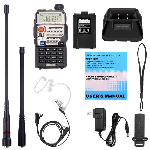  BaoFeng UV-5RE+ 8Watt Ham Radio Handheld Rechargeable with Gamtaai NA-771 Telescopic Antenna+Acoustic Tube Earpiece+2800mAh Large Battery,VHF/UHF Two Way Radio Long Range Walkie Ta