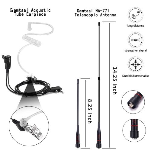  BaoFeng UV-5RE+ 8Watt Ham Radio Handheld Rechargeable with Gamtaai NA-771 Telescopic Antenna+Acoustic Tube Earpiece+2800mAh Large Battery,VHF/UHF Two Way Radio Long Range Walkie Ta