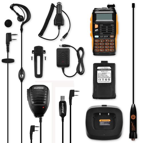  BAOFENG Baofeng GT-3TP Mark-III 8W/4W/1W High Power Dual Band Two-Way Radio Transceiver 2 Pack + 2 Remote Speaker + 2 Car Charger + 1 Programming Cable