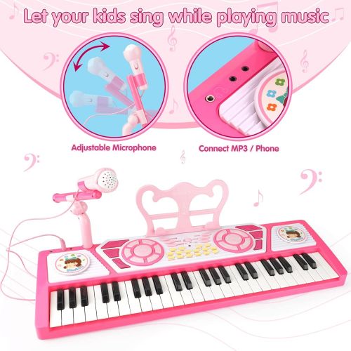  [아마존베스트]BAOLI 49 Keys Kids Keyboard Piano Toy with Microphone for Beginners,Multifunctional Musical Instruments for Toddlers, Electronic Learning Keyboard Toy Piano Gifts for 1 2 3 4 5 6 7