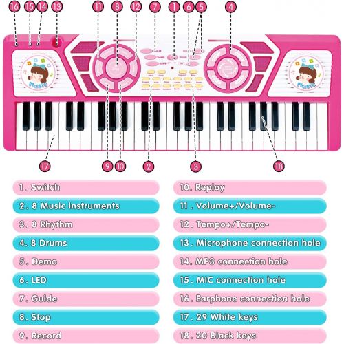  [아마존베스트]BAOLI 49 Keys Kids Keyboard Piano Toy with Microphone for Beginners,Multifunctional Musical Instruments for Toddlers, Electronic Learning Keyboard Toy Piano Gifts for 1 2 3 4 5 6 7