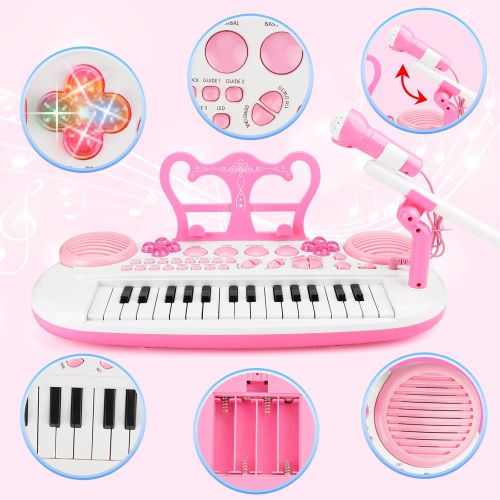  [아마존베스트]BAOLI 31 Keys Electronic Keyboard Piano Toy with Microphone for Kids, Multifunctional Musical Instruments for Toddlers, Educational Musical Toys for Girls, Gifts for 1 2 3 4 5 6 7